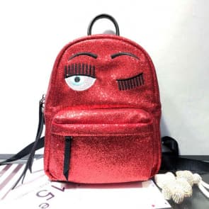 Chiara Glitter Eyes Backpack Rucksack Schoolbag Red