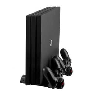 PS4 Slim Pro Charging Station, Vertical Stand with Dual Cooling Fan and USB Controller Charging Hub