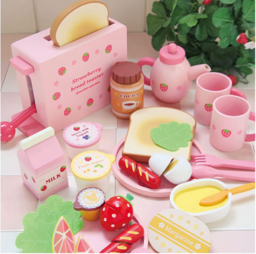 Mother Garden Handmade Wooden Pretend Play Toy--Breakfast Bread Toaster Set