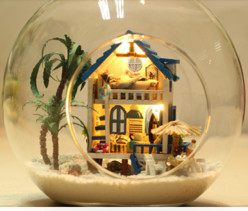 Aegean Sea DIY Miniature House Model Glass Globe Ornament with Led Lights Christmas Gift Idea